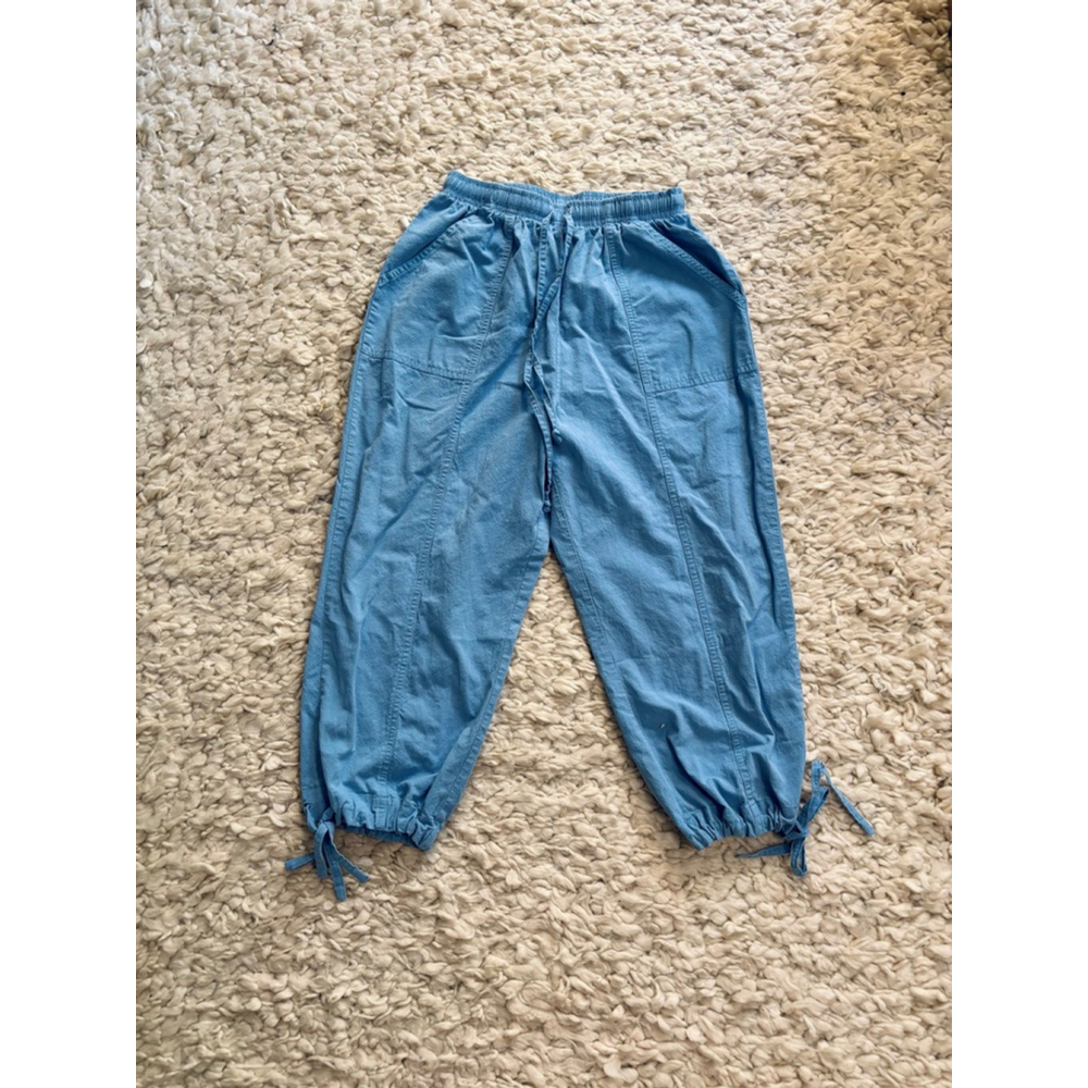 Women's BLAIR Blue Cotton Capris S Adjustable leg Drawstring